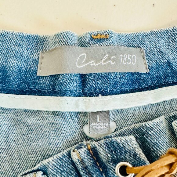 CALI 1850 LOS ANGELES DROP WAIST PLEATED MINI BLUE DENIM JEAN SKIRT LARGE JR - Picture 3 of 6